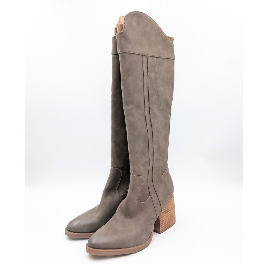 Korks Scarlet Taupe Western Block Heel Tall Boots faux leather Vegan Size 10 NEW